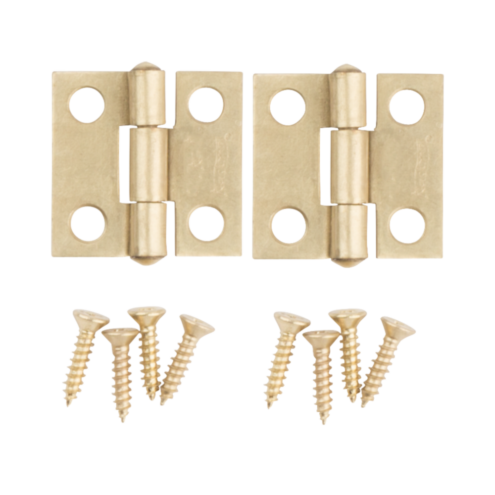 Pair of 1-inch brass tight-pin narrow hinges with matching screws for door hardware in home improvement under $50 collection
