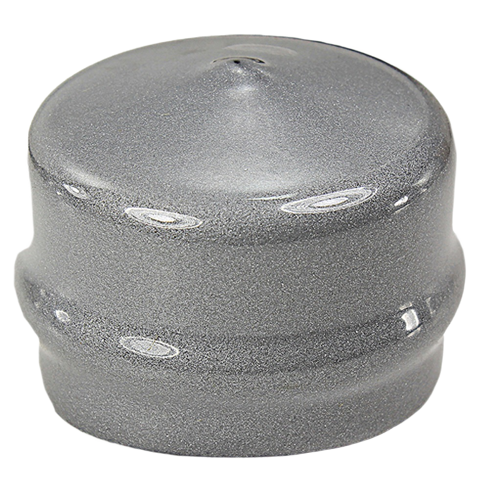 Glossy metallic gray cap designed for John Deere wheel and tire protection in home improvement projects