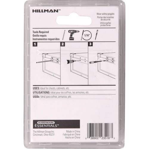 Hillman Hardware Essentials packaging back with installation instructions for cabinet and furniture hardware tools