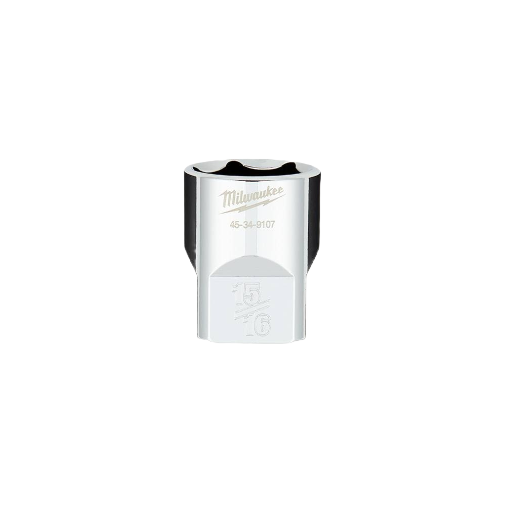 Chrome-plated 15/16 inch standard socket with four flat sides for rolling prevention in hand and woodworking tools collection
