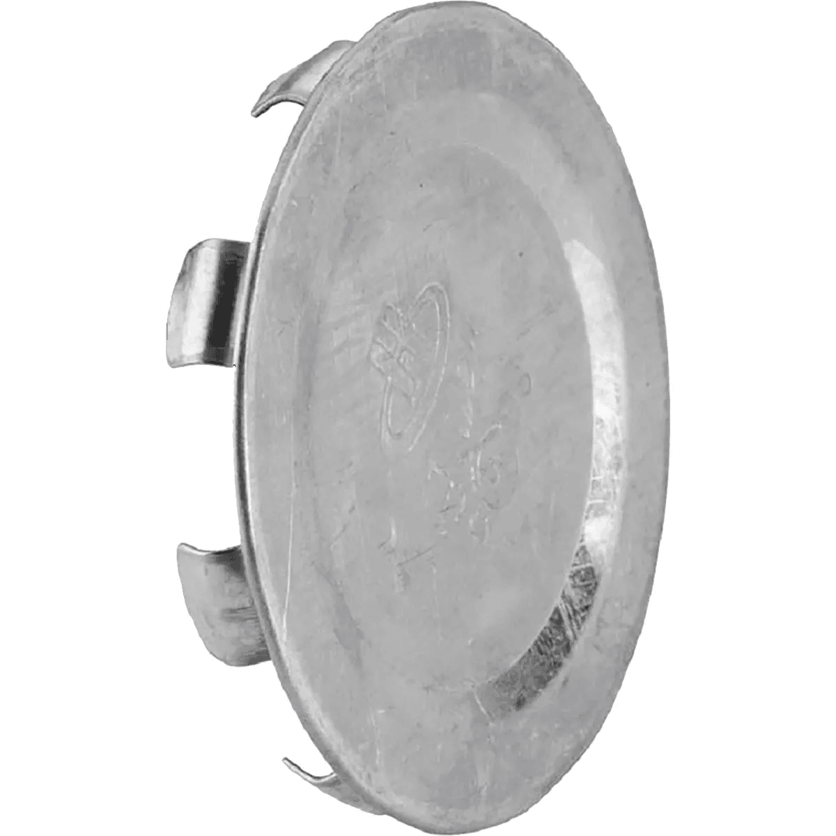 Round steel knockout seal with metal clips, designed for covering exposed holes in metal outlet boxes and enclosures