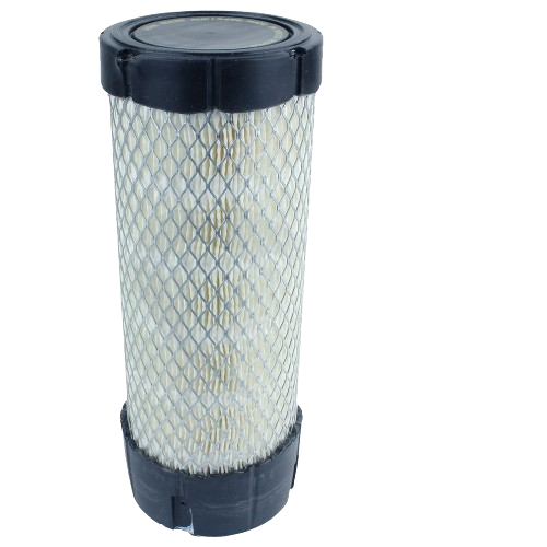 Cylindrical air filter element with metal mesh and black plastic end caps for John Deere parts and lubricants collection