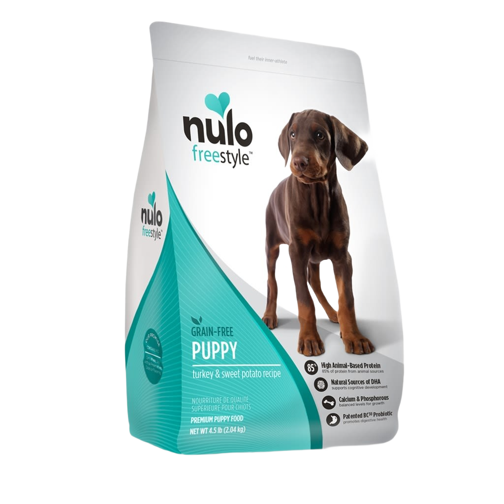 Bag of grain-free puppy dry food with turkey and sweet potato flavor in pet food and dog supplies collection