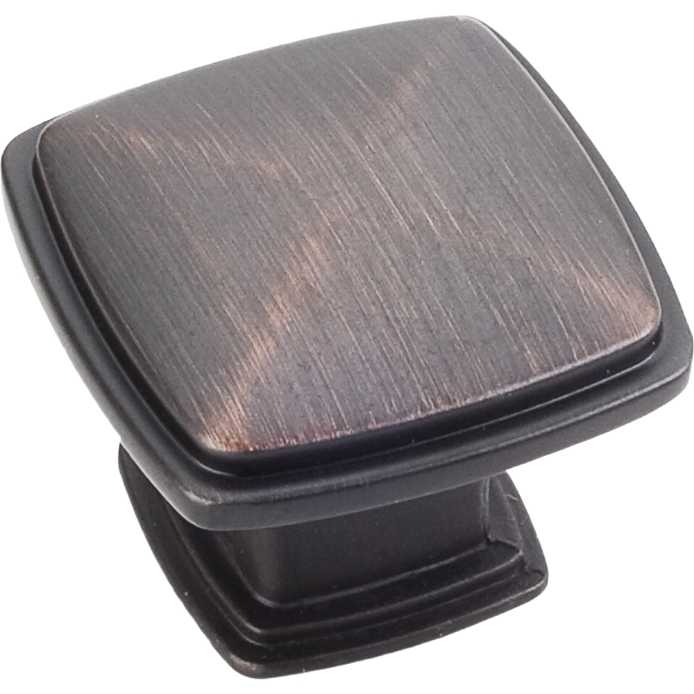 Square cabinet knob in brushed oil rubbed bronze finish for furniture hardware and home improvement projects