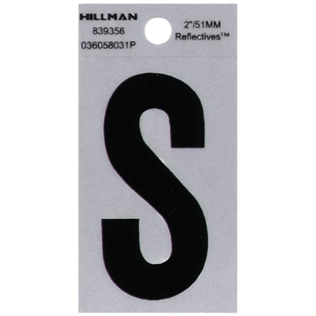 Black reflective 2-inch square cut letter S sticker for home improvement and hardware projects under $50
