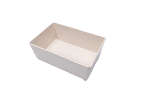 Beige bamboo melamine organizer tray with interlocking aluminum feet for countertop storage and dorm organization