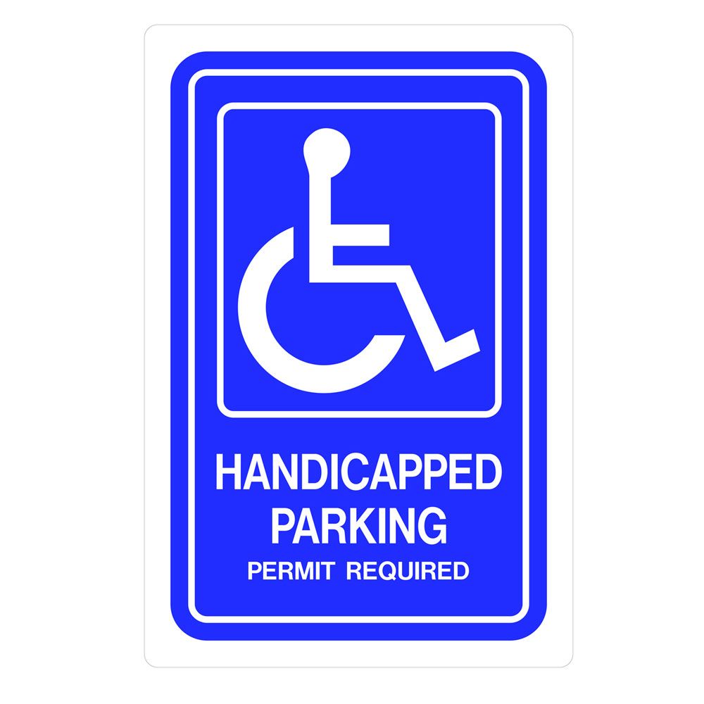Blue and white handicapped parking sign with wheelchair symbol for hardware and home improvement under $50
