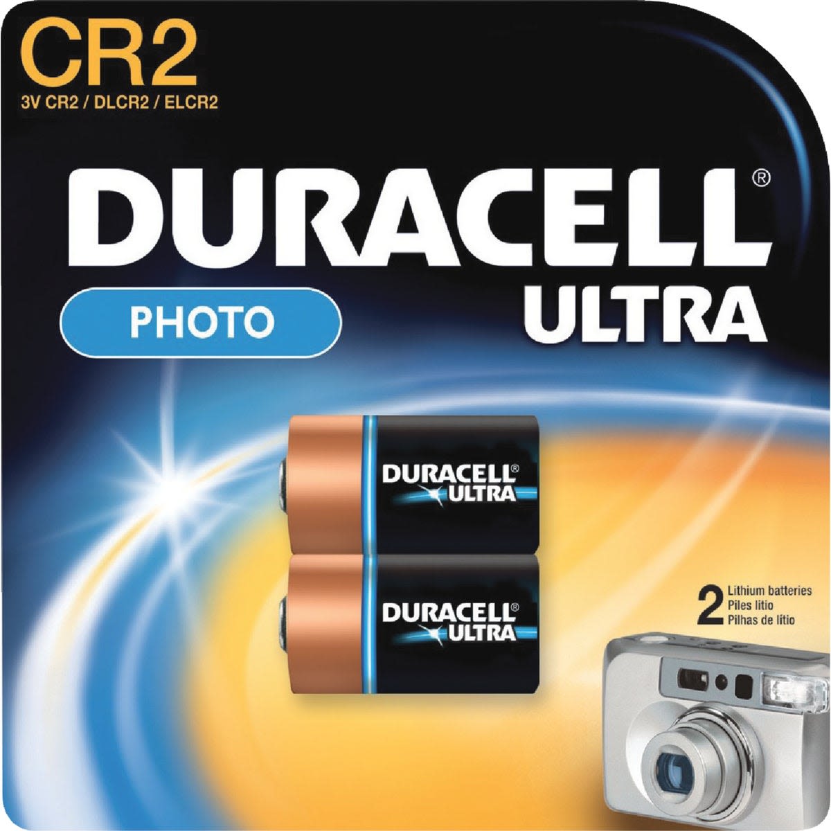 Duracell Ultra CR2 lithium photo batteries 2-pack with black and copper design for reliable power in cameras