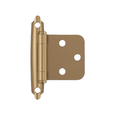 Champagne bronze self-closing cabinet hinge with face mount design for home improvement projects and tool applications