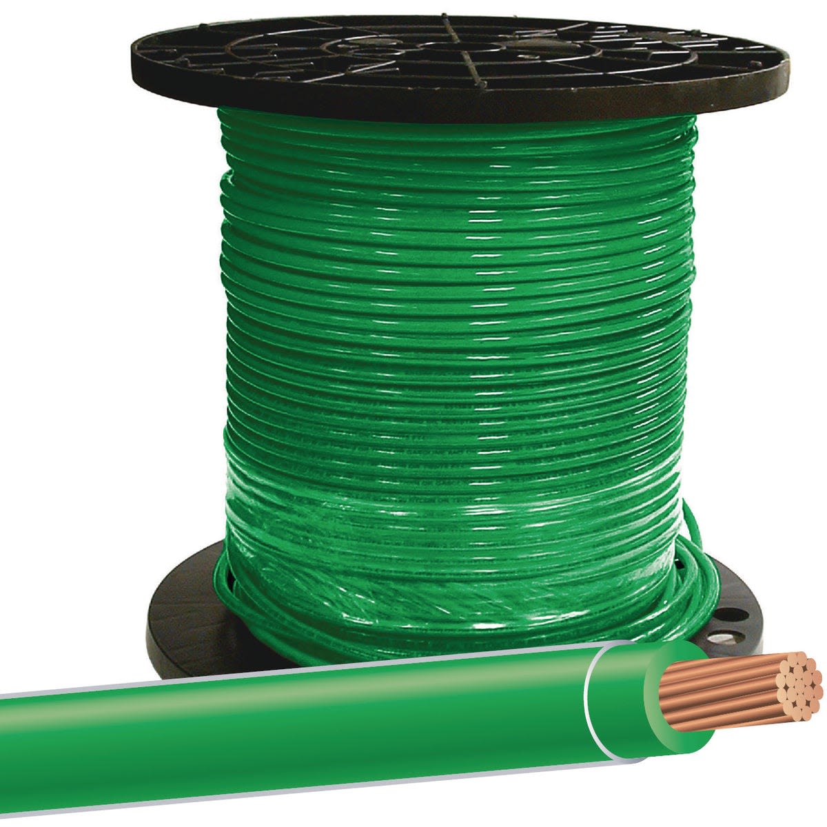 Spool of green 8 AWG stranded wire for electrical and building wire uses in home improvement projects