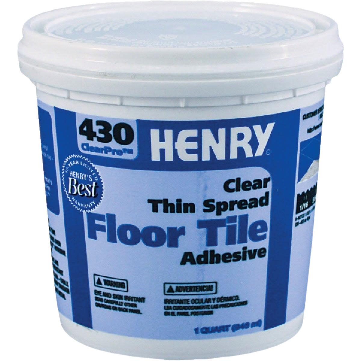 Clear vinyl composition tile adhesive in a 1 quart container for flooring tools and home improvement use