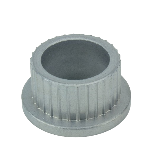 Gray metal flanged bearing with ribbed outer surface for tools and home improvement applications