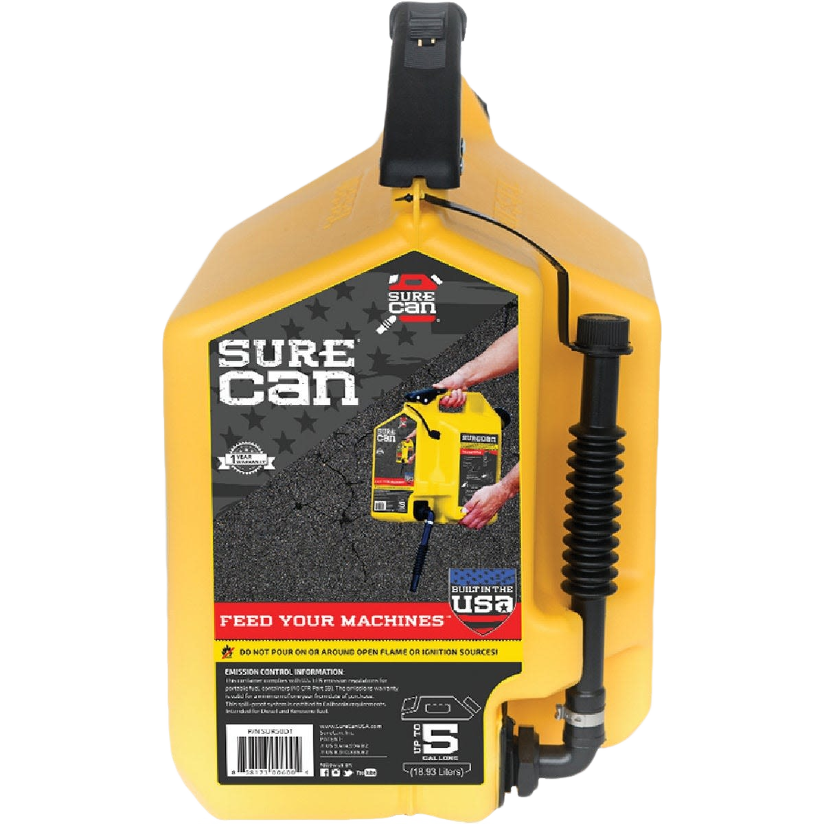 Yellow 5-gallon diesel fuel can with flexible spout and safety handle in automotive and mechanic tools collection under $100