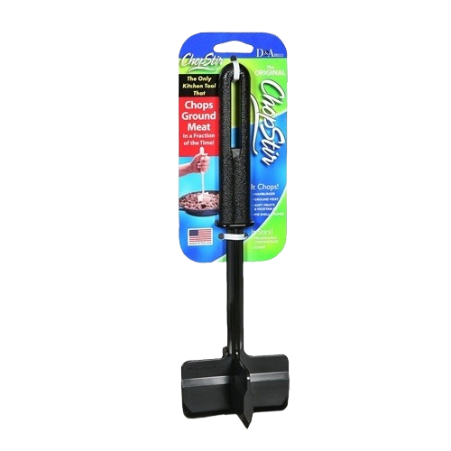 Black nylon chopper with textured handle for stirring and chopping ground meat in kitchen utensil collection under $50