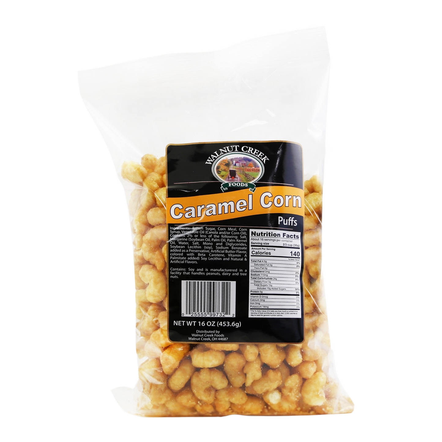 Clear bag of crunchy caramel puff corn snack in Chips & Snacks and Food & Beverage collections under $50 category