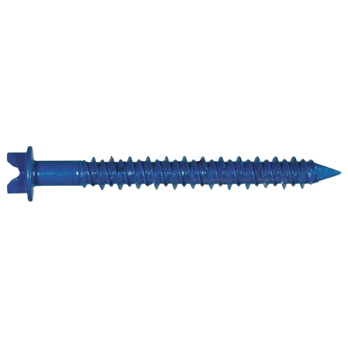 Blue concrete screw with hex washer head for fastening in hardware and home improvement projects under $50 category