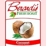 Rectangular coffee bag featuring coconut flavor branding with an image of cracked coconut on the front panel