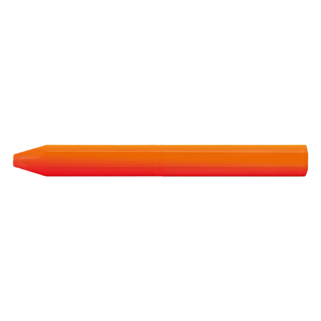 Orange luminescent marking crayon for construction and home improvement tools and materials.