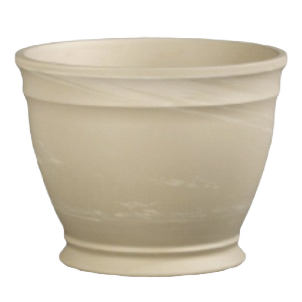 Beige granite clay pot with decorative rim, suitable for indoor and outdoor plant display in garden decor