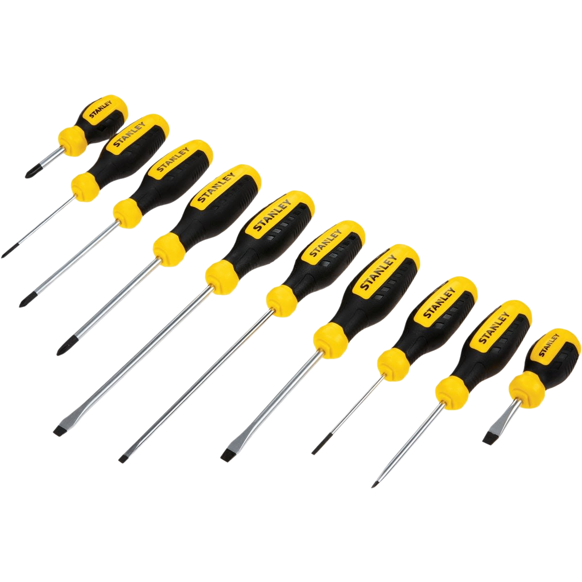 Set of 10 ergonomic screwdrivers with nonslip handles and corrosion-resistant steel bars for woodworking and home improvement tools