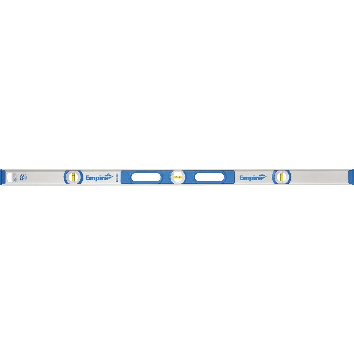 48-inch blue steel I-beam level with high-contrast vials for accurate measuring in woodworking and home improvement tasks