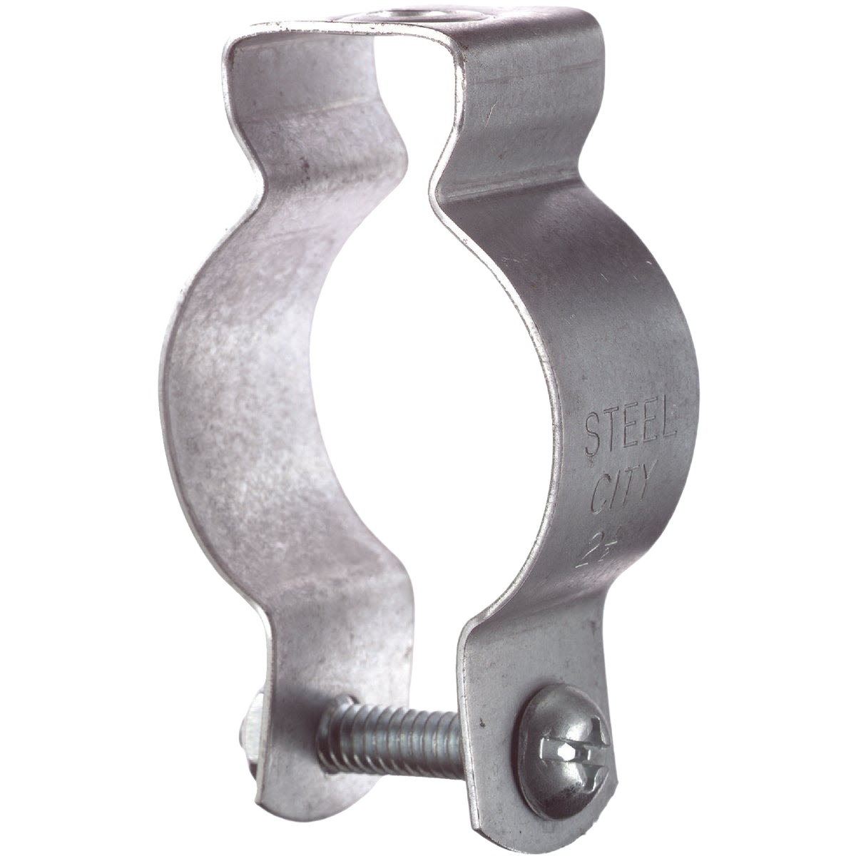 Galvanized steel conduit hanger with screw fastener for secure electrical and conduit support applications