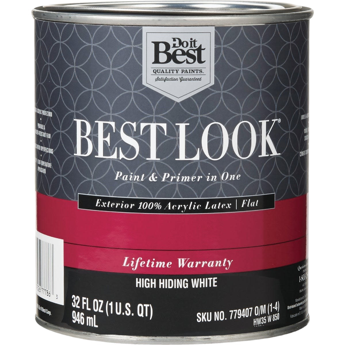 Quart container of high hiding white acrylic exterior flat paint and primer for home improvement projects under $50