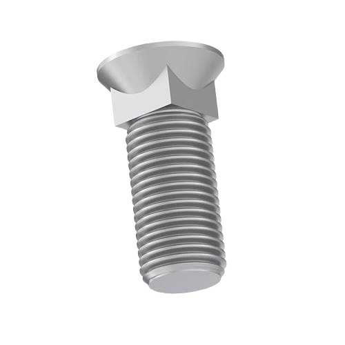Silver metal hexagonal plow bolt with threaded body for use in tools and home improvement projects