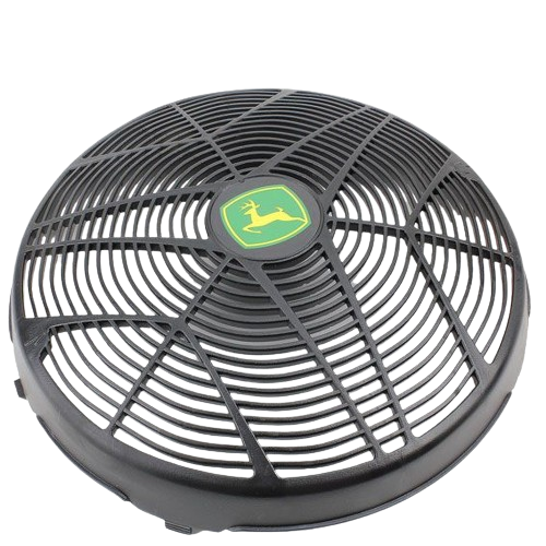 Round black engine cover grill with John Deere logo, part of automotive and John Deere parts collections under $50.