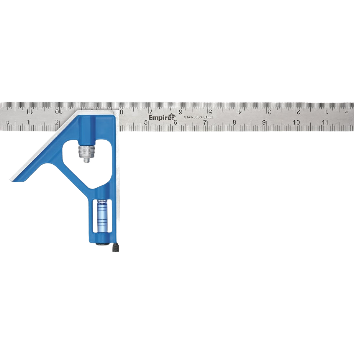 Blue and stainless steel combination square with precision vial for woodworking and measuring tools under $50