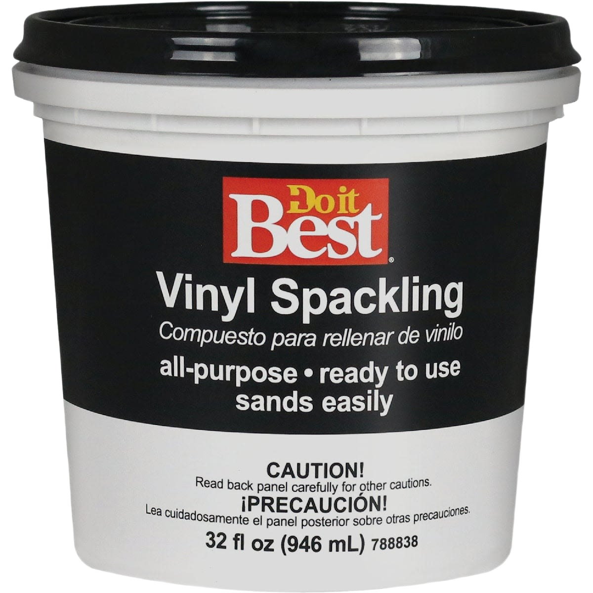 Container of all-purpose vinyl spackling paste ready to use for home improvement and repair projects