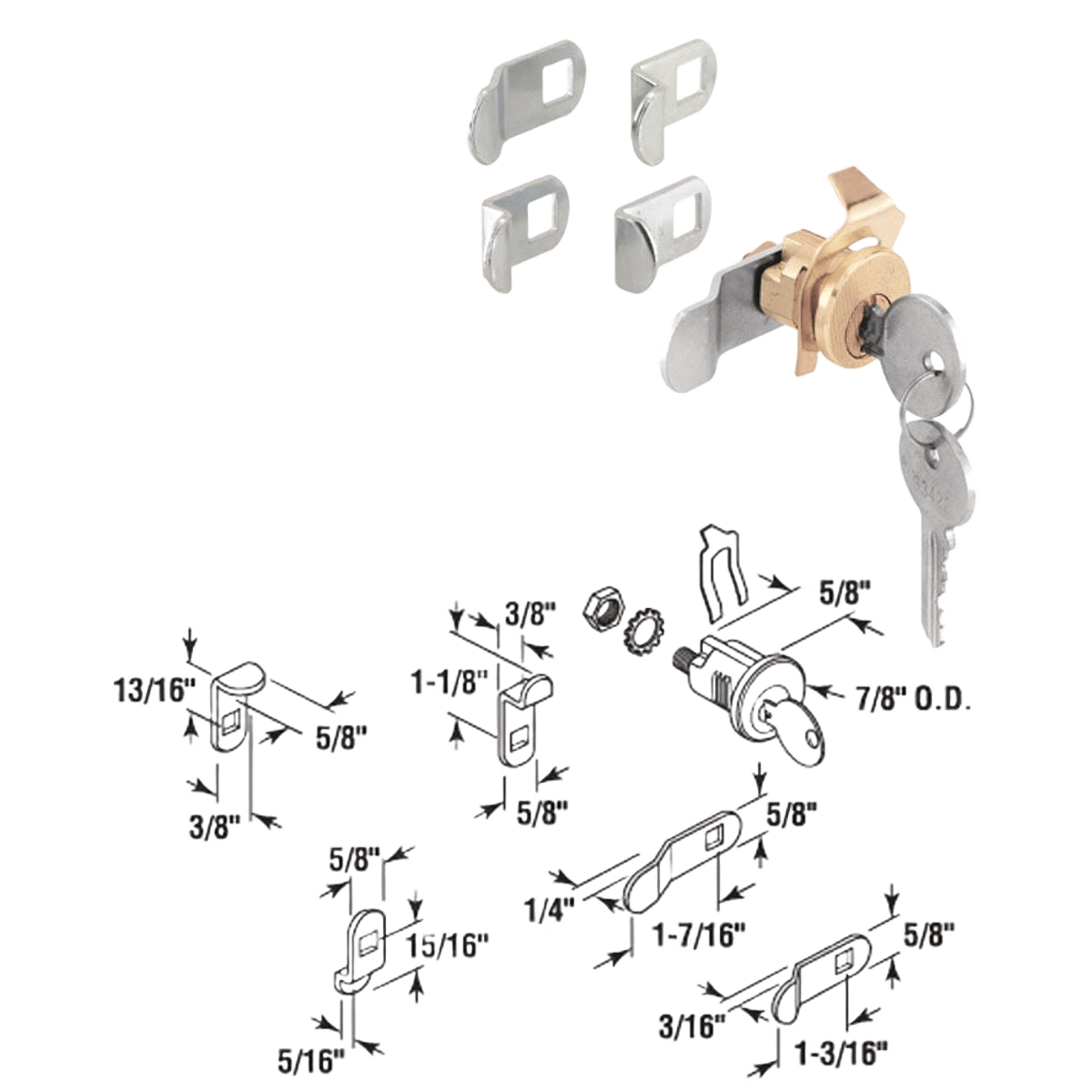 Brass spring clip mailbox lock with two keys and mounting hardware for home improvement and tool installations