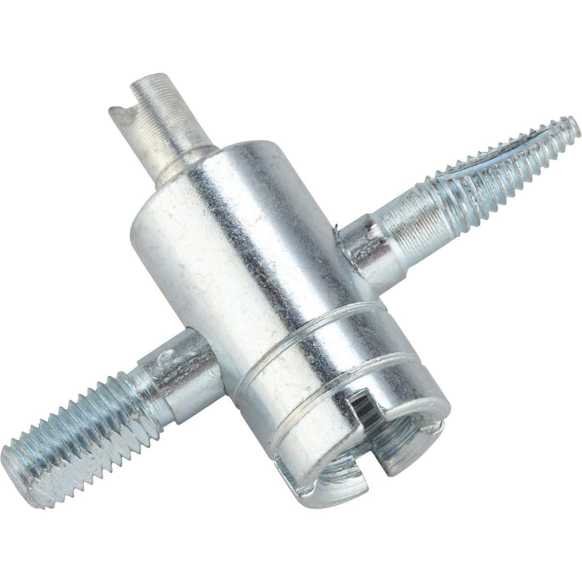 Metallic tire valve repair tool with threaded ends and pointed tip for home improvement tasks