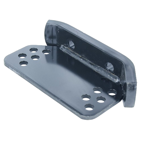 Black metal auger housing shoe component with multiple mounting holes designed for tools and home improvement use