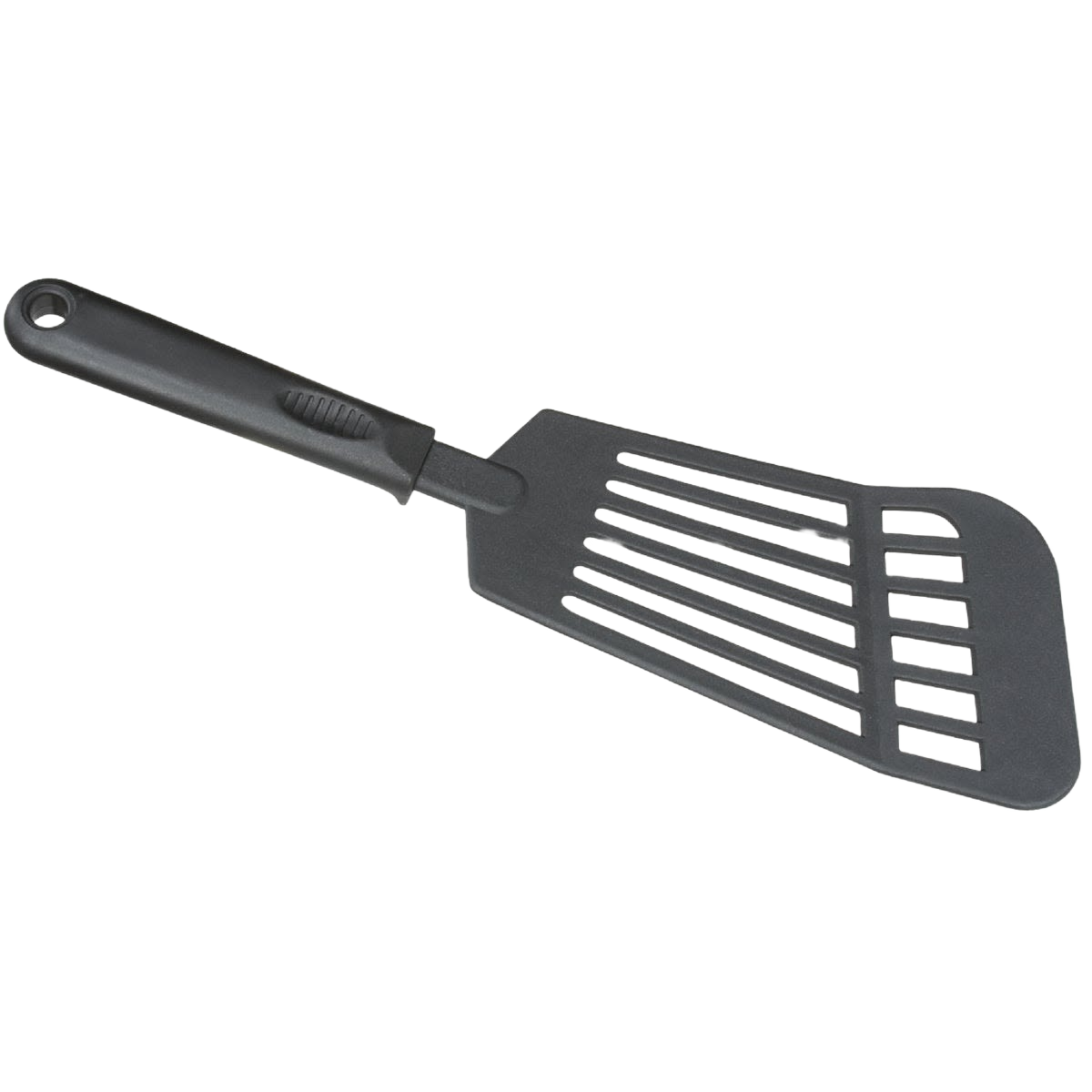 Black nylon jumbo spatula turner with slotted head for draining grease in kitchen utensils and cooking tools collections