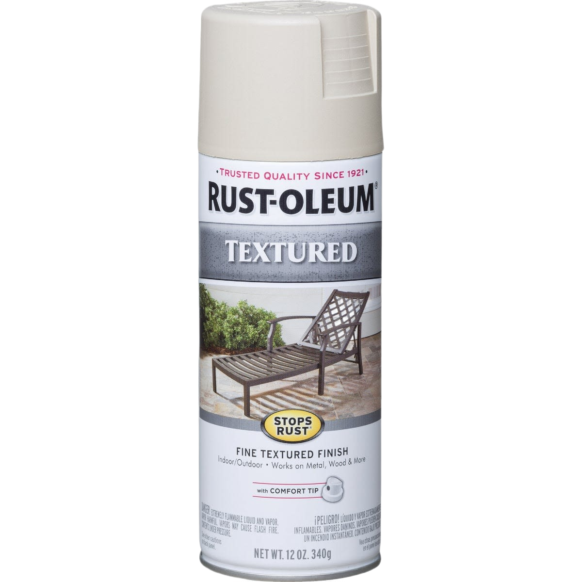 Rust-Oleum white textured finish spray paint can for indoor and outdoor metal with rust protection in spray paint collection