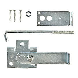 Zinc-plated steel barn door latch set with mounting screws and hardware for home improvement and barn door applications