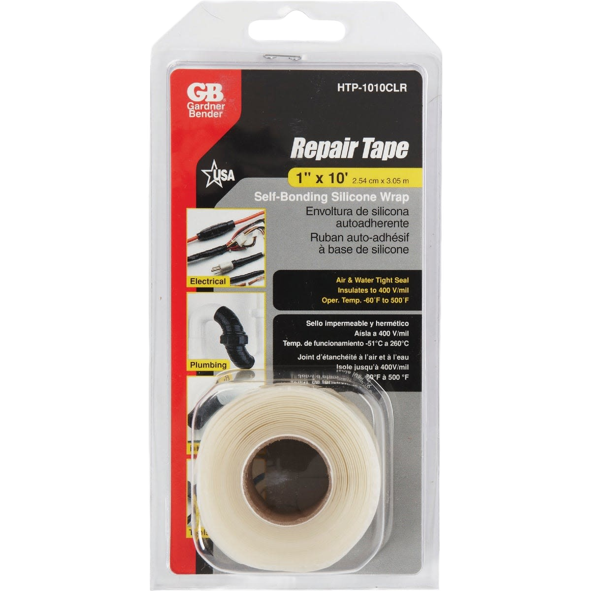 Clear self-bonding silicone repair tape for electrical and plumbing use in home improvement tools collection under $50