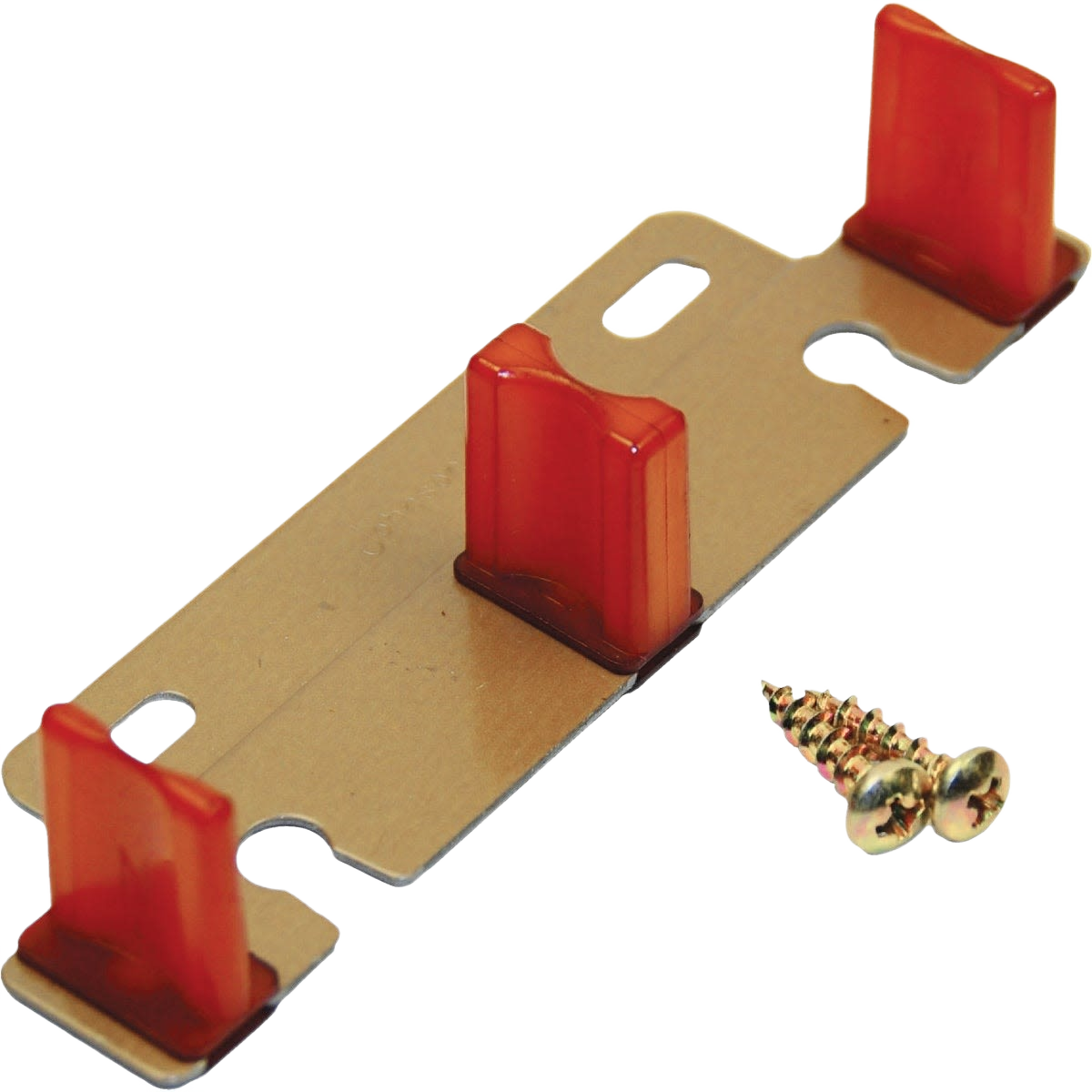 Adjustable door guide with red plastic guides and brass screws for door hardware and home improvement projects under $50