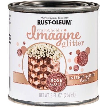 Rust-Oleum Intense Rose Gold glitter paint can for specialty paint and home improvement projects