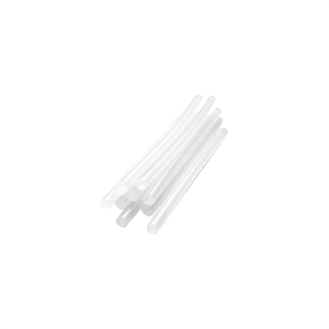 Bundle of translucent white hot melt glue sticks for construction adhesive and home improvement projects