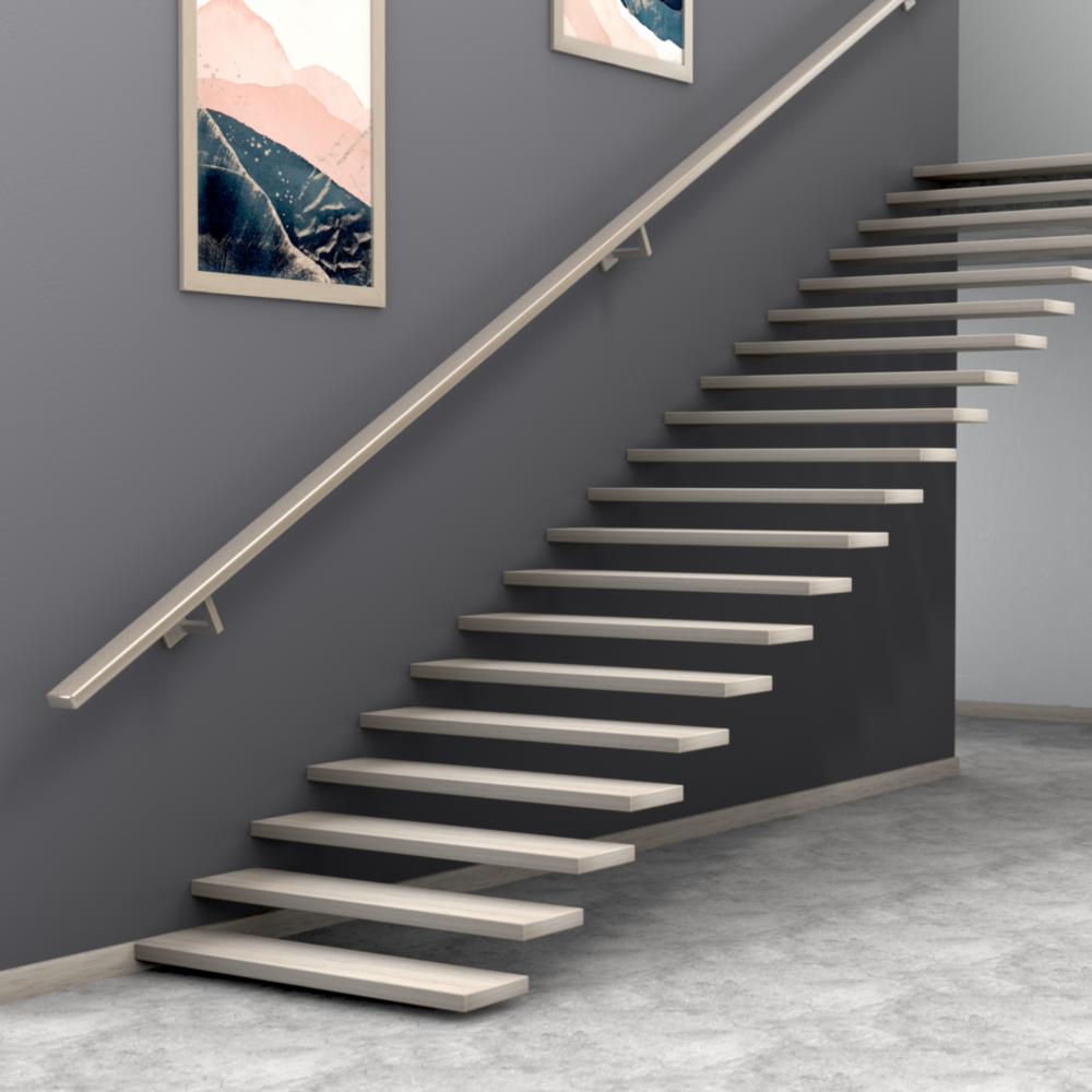 Satin nickel handrail bracket securing modern stair railing in home improvement and shelving accessories collections
