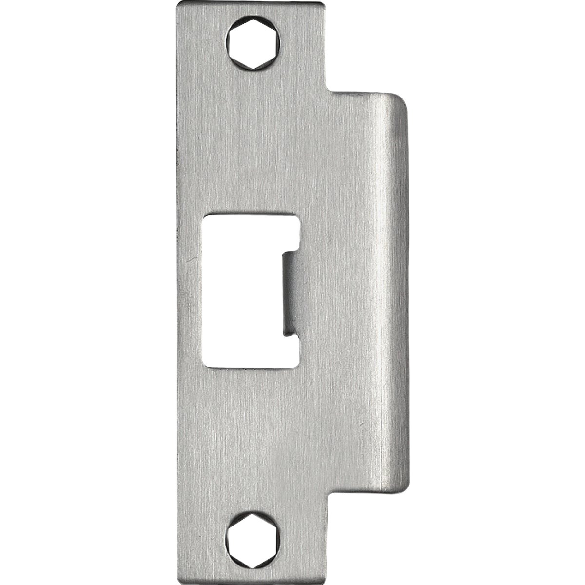 Satin stainless steel strike plate with square corner for metal door frames in hardware and door accessories collections