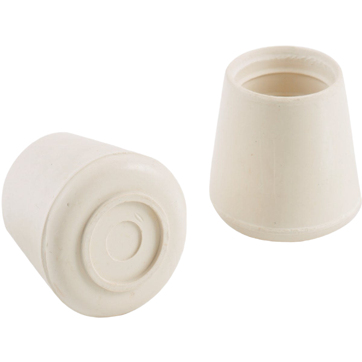 Set of two off white rubber furniture leg protectors designed to prevent floor damage and reduce noise in home improvement tasks