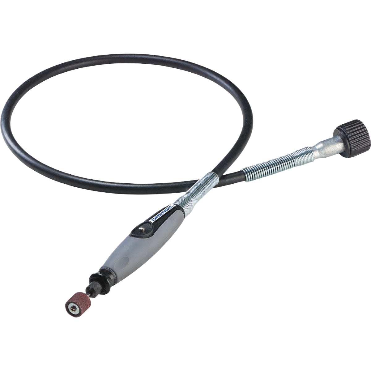 Flexible rotary tool shaft attachment with rubber handle and sanding accessory for precision home improvement projects