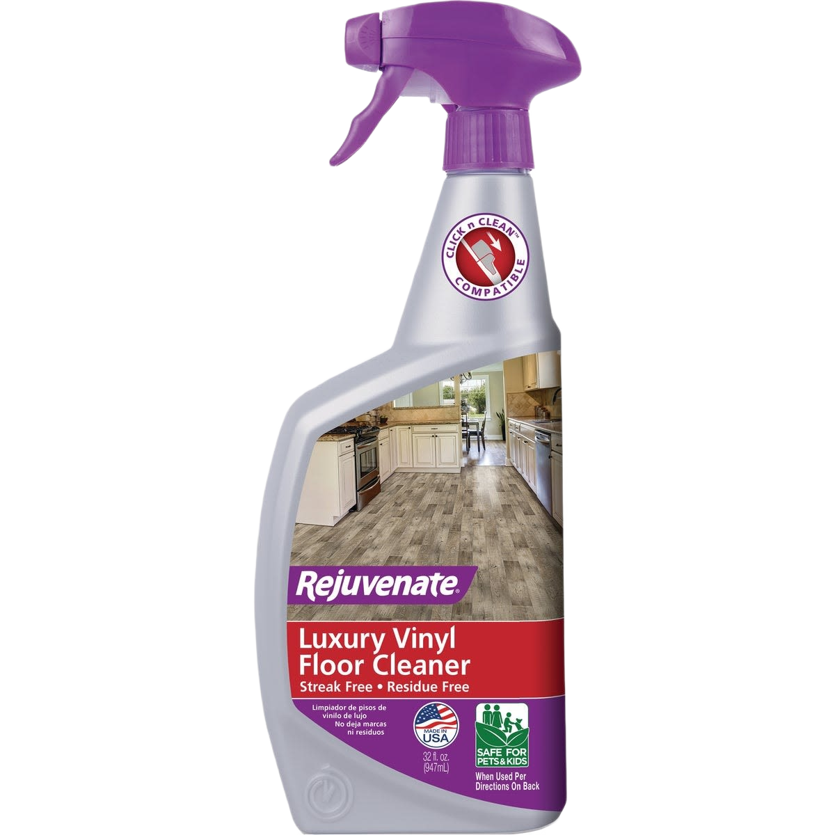 Spray bottle of floor cleaner for luxury vinyl floors with streak and residue-free formula in cleaning supplies category