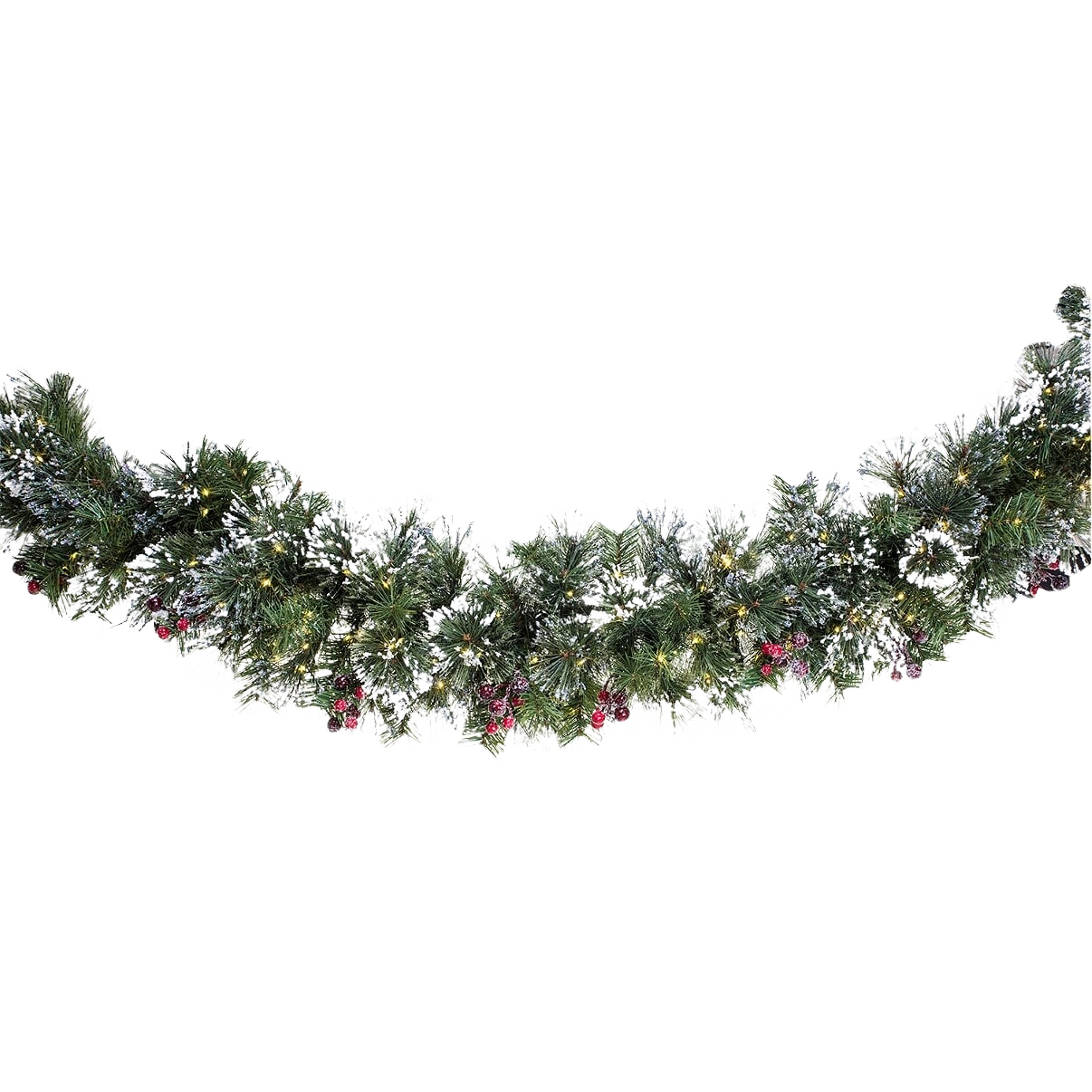 Decorative brandywine holiday garland with clear smart lights and red berry accents in Christmas wreaths and garlands collection