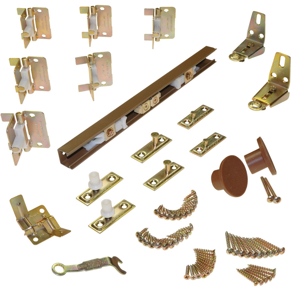 Set of gold-tone hardware components for 4-door folding doors in door knobs and hardware collections