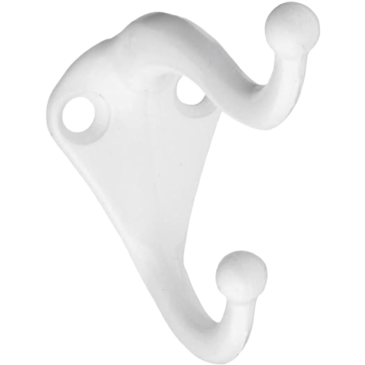 White double hook with rounded ends for coats and hats in storage and closet organization collections