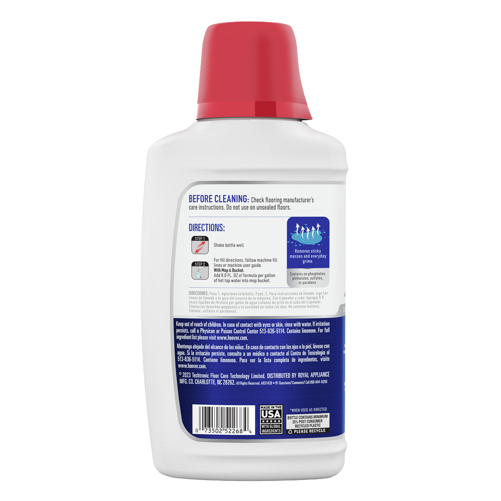 White plastic bottle of citrus-scented floor cleaner liquid with red cap for commercial and home floor care use